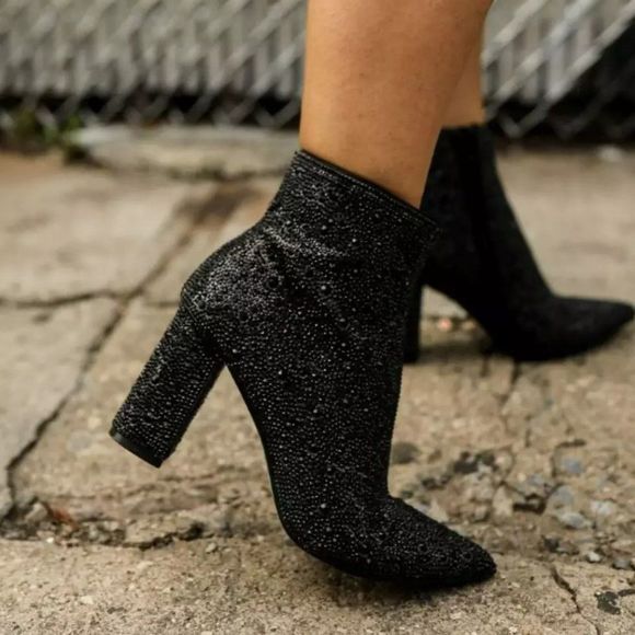 Shoes - Rhinestone Booties-Black